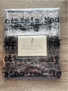 Pottery Barn Morning Thoughts Shower Curtain One Size Clear Black Brand New